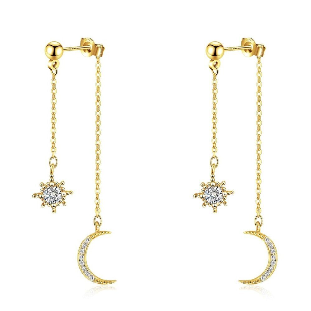 Gold Moon Star Drop Earrings for Women Girls 925 Sterling Silver Plated Gold Sun